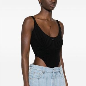 MUGLER Black Viscrepe Bodysuit